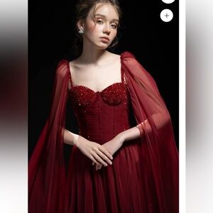 21six new york silk Elegant Red Beaded Gown